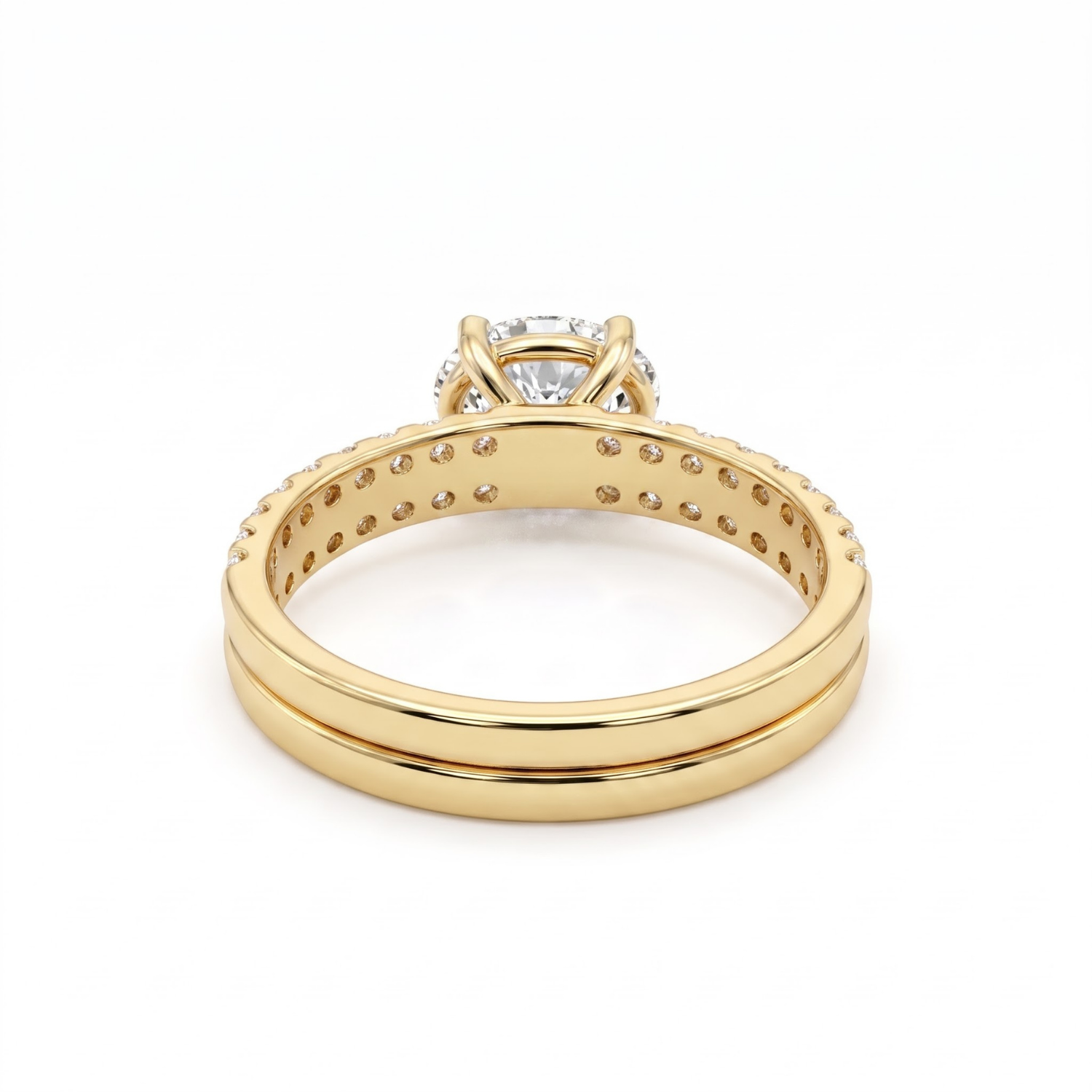 1.46 CTTW Oval Gemstone Double Row Pave Band 14k Yellow Gold Engagement Ring
