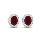 Genuine Ruby and White Diamond Studs Earrings