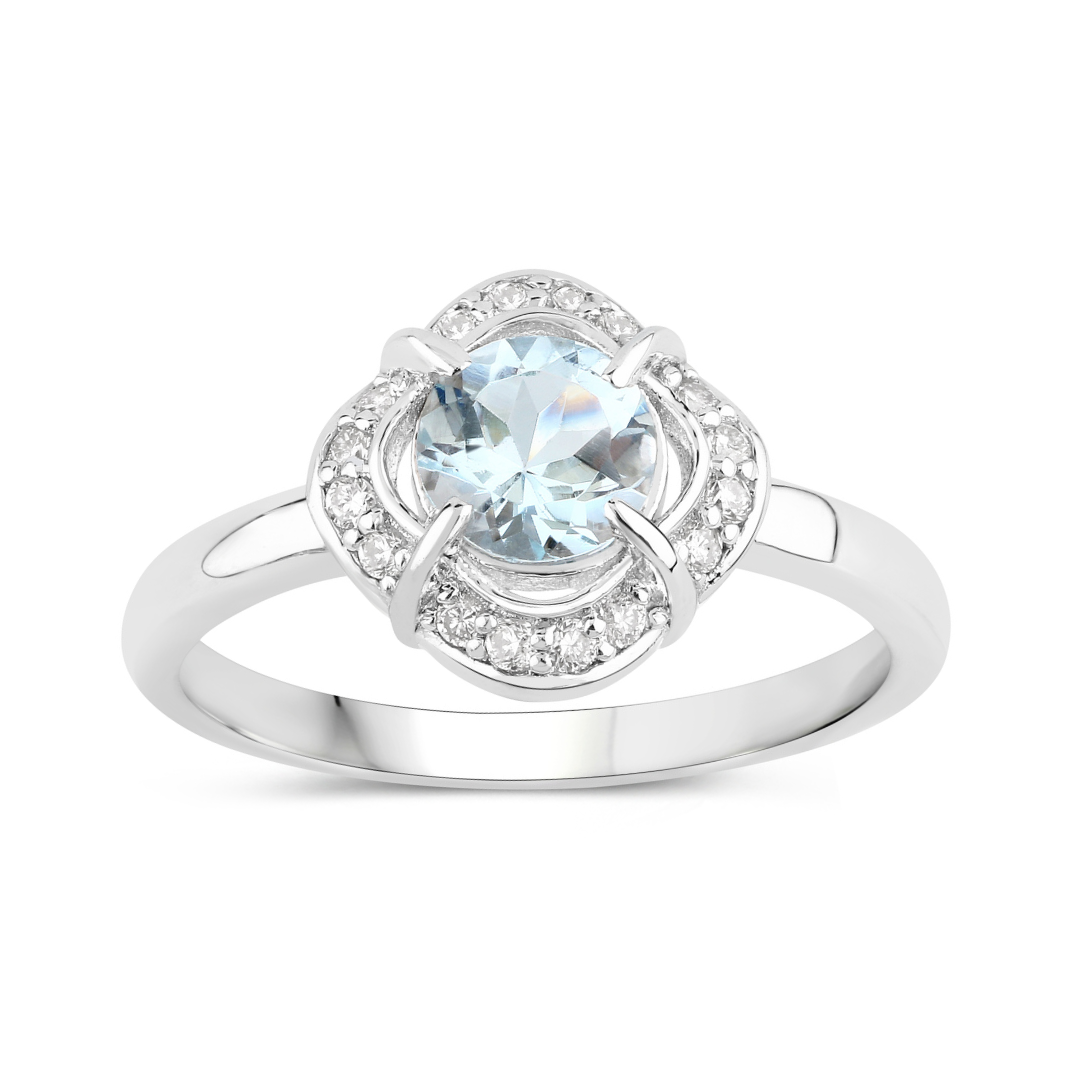 Natural Aquamarine Lab Diamond Halo Ring