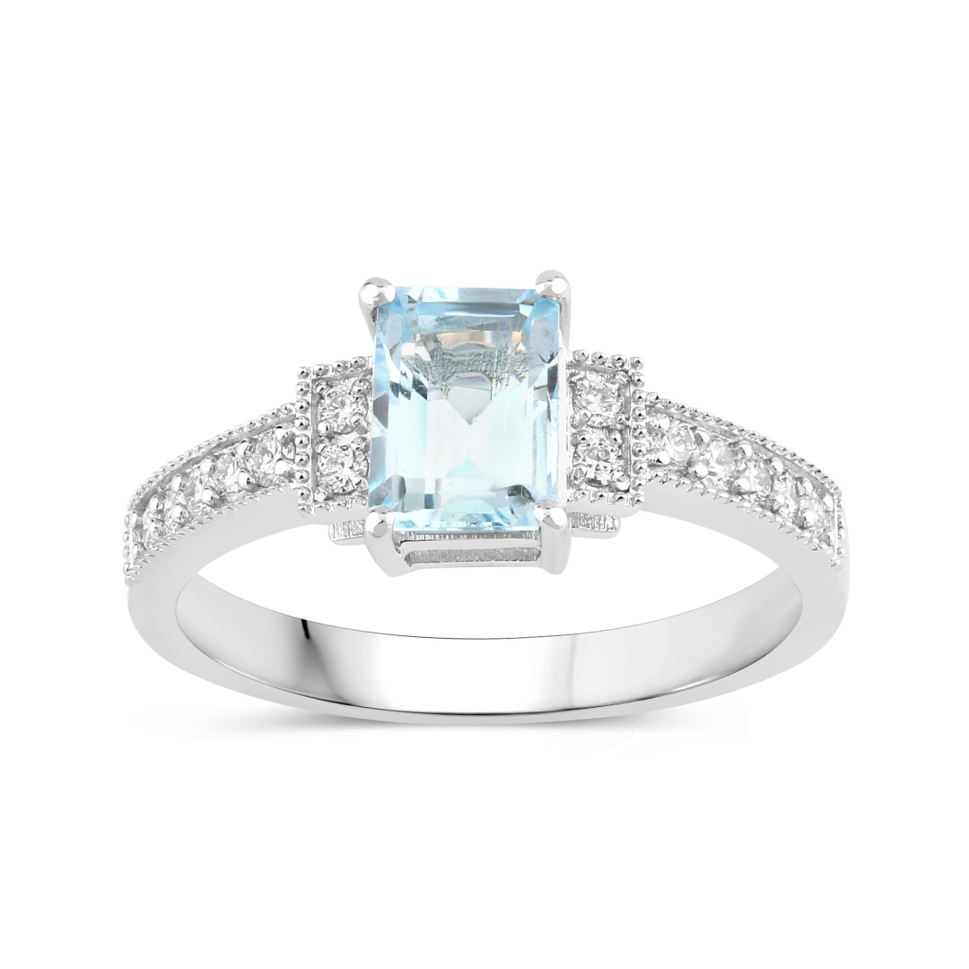 Natural Aquamarine and Lab Diamond Ring