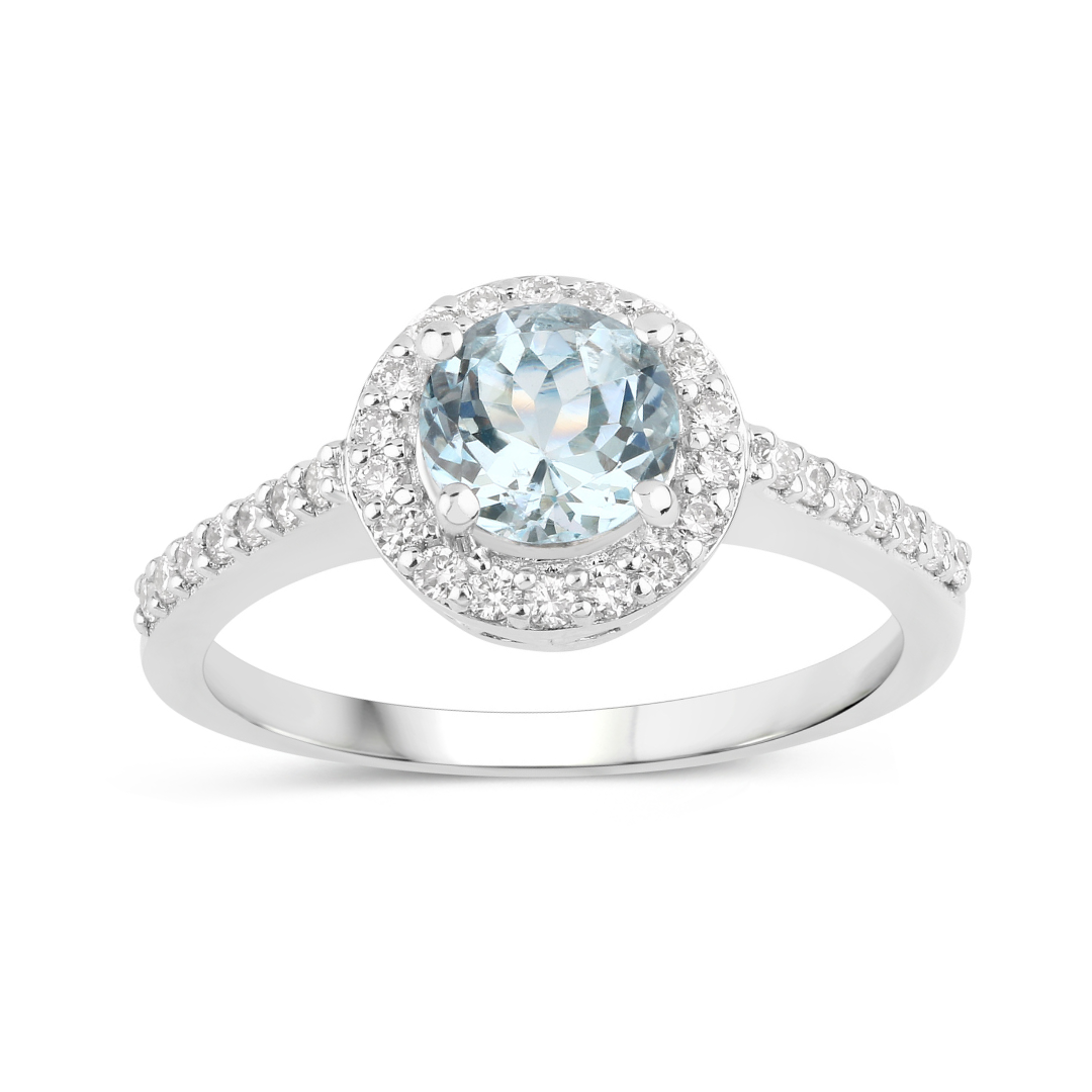 Natural Aquamarine and Diamond Halo Ring