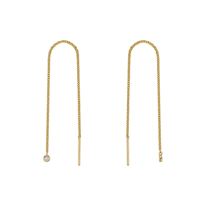 14k Gold Dangle Chain Natural Diamond Earrings