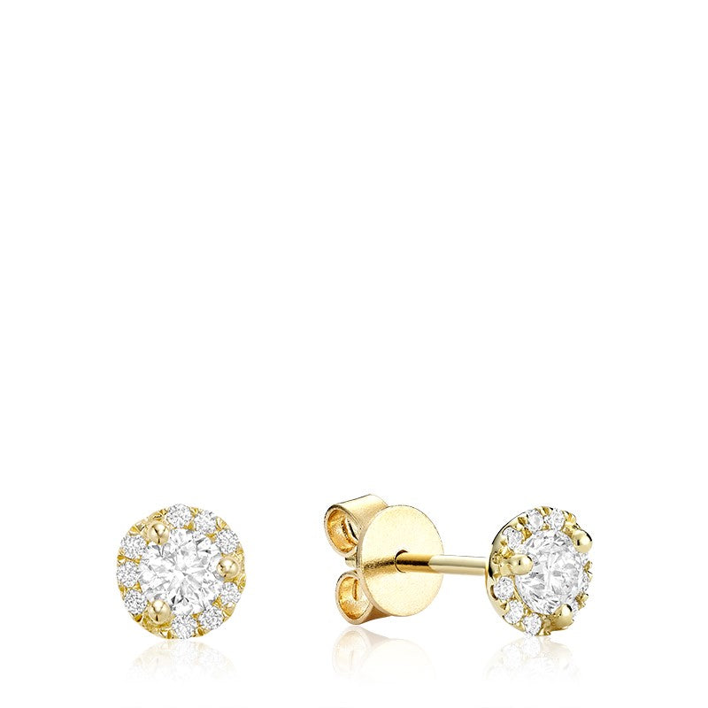 14k Gold Natural Diamond Halo Stud Earrings