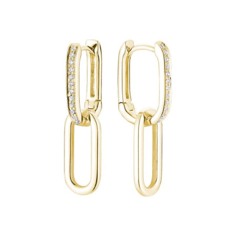 14k Gold Paper Clip Natural Diamond Huggies Earrings