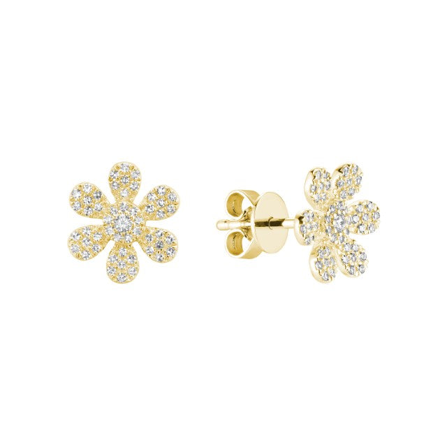 Natural Diamond 14k Gold Flower Stud Earrings