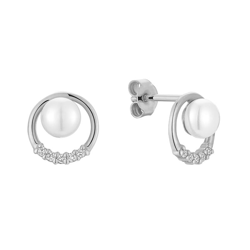10k Gold Natural Diamond & Pearl Stud Earrings