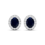 Genuine Blue Sapphire and Diamond Studs Earrings