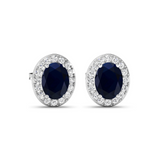 Genuine Blue Sapphire and Diamond Studs Earrings