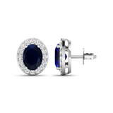 Genuine Blue Sapphire and Diamond Studs Earrings