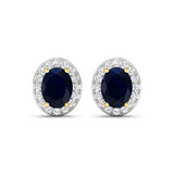 Genuine Blue Sapphire and Diamond Studs Earrings