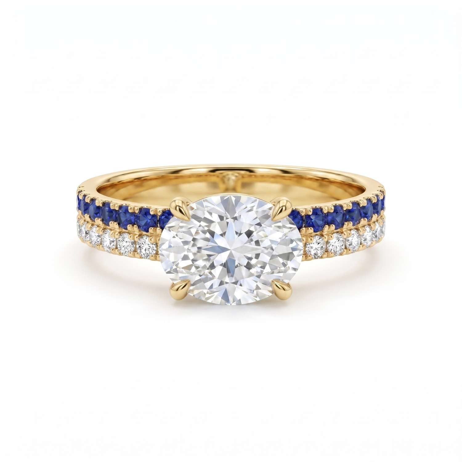 1.46 CTTW Oval Lab Grown Diamond Double Row Pave Band 14k Yellow Gold Engagement Ring
