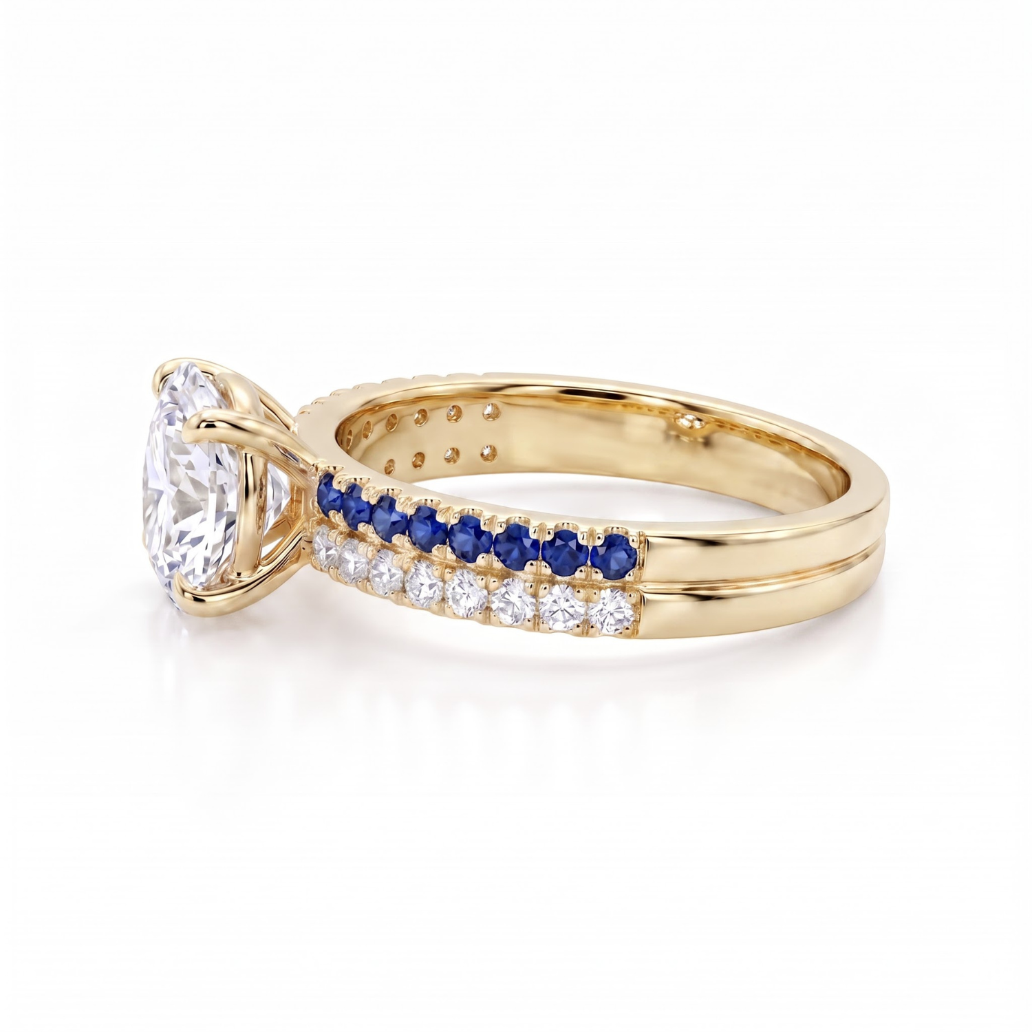 1.46 CTTW Oval Lab Grown Diamond Double Row Pave Band 14k Yellow Gold Engagement Ring
