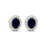 Genuine Blue Sapphire and Diamond Studs Earrings