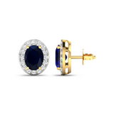 Genuine Blue Sapphire and Diamond Studs Earrings