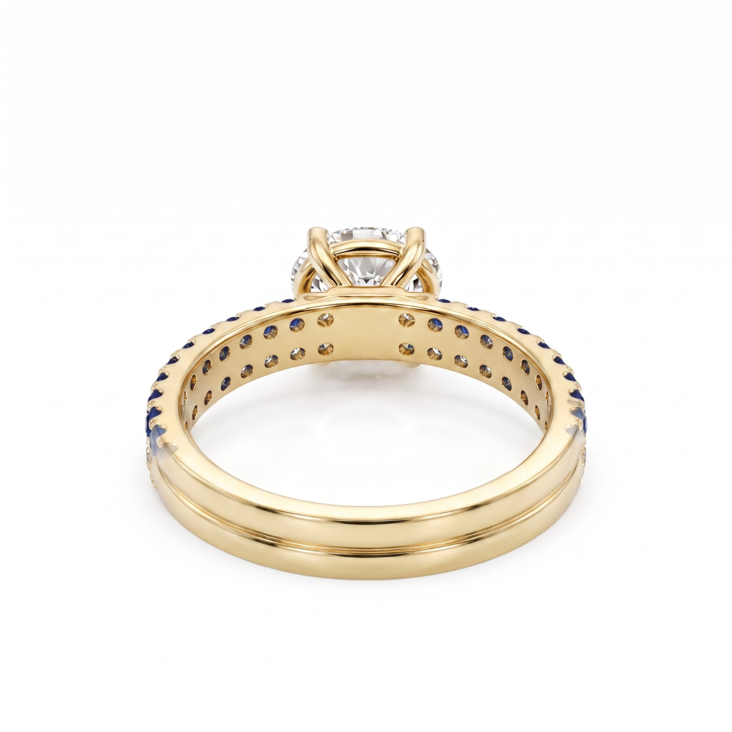 1.46 CTTW Oval Lab Grown Diamond Double Row Pave Band 14k Yellow Gold Engagement Ring