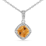 Natural Citrine Cushion Halo Pendant Necklace Fine Color Jewels CITRINE HALO NECKLACE, dla-dm-discount-all-154898, NATURAL CITRINE NECKLACE, STERLING SILVER JEWELRY, WEDDING GIFT IDEAS