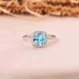 Natural Blue Topaz Cushion Halo Ring FineColorJewels 925 Sterling Silver, best gift for girls, best gift for women, Blue Topaz Jewelry, Blue Topaz Ring, December Birthstone, dla-dm-discount-all-154898, gift for her, Gift for Mom, gift for women, gift from daughter, Valentine's Day gift