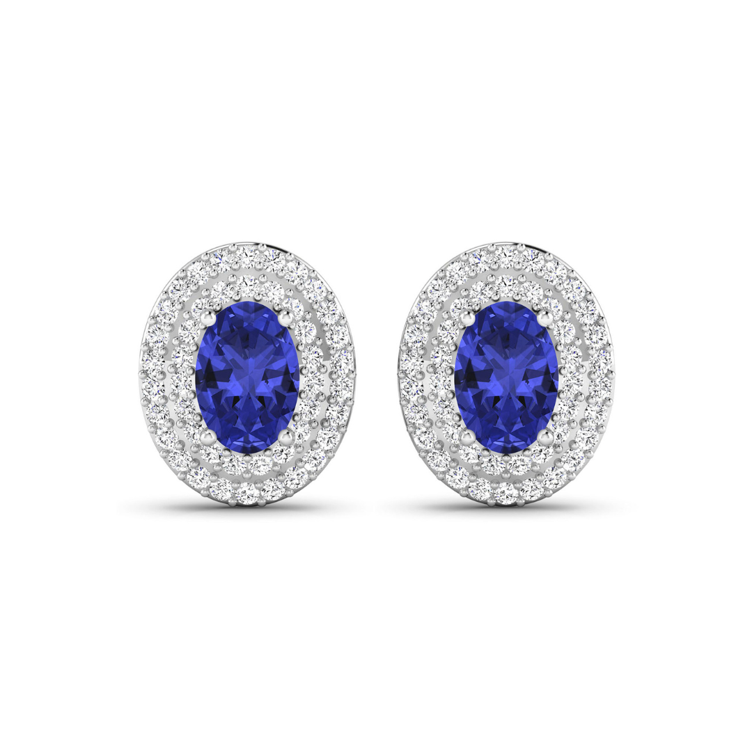 Genuine Tanzanite and White Diamond Studs