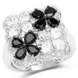 Black Spinel White Topaz Floral Ring