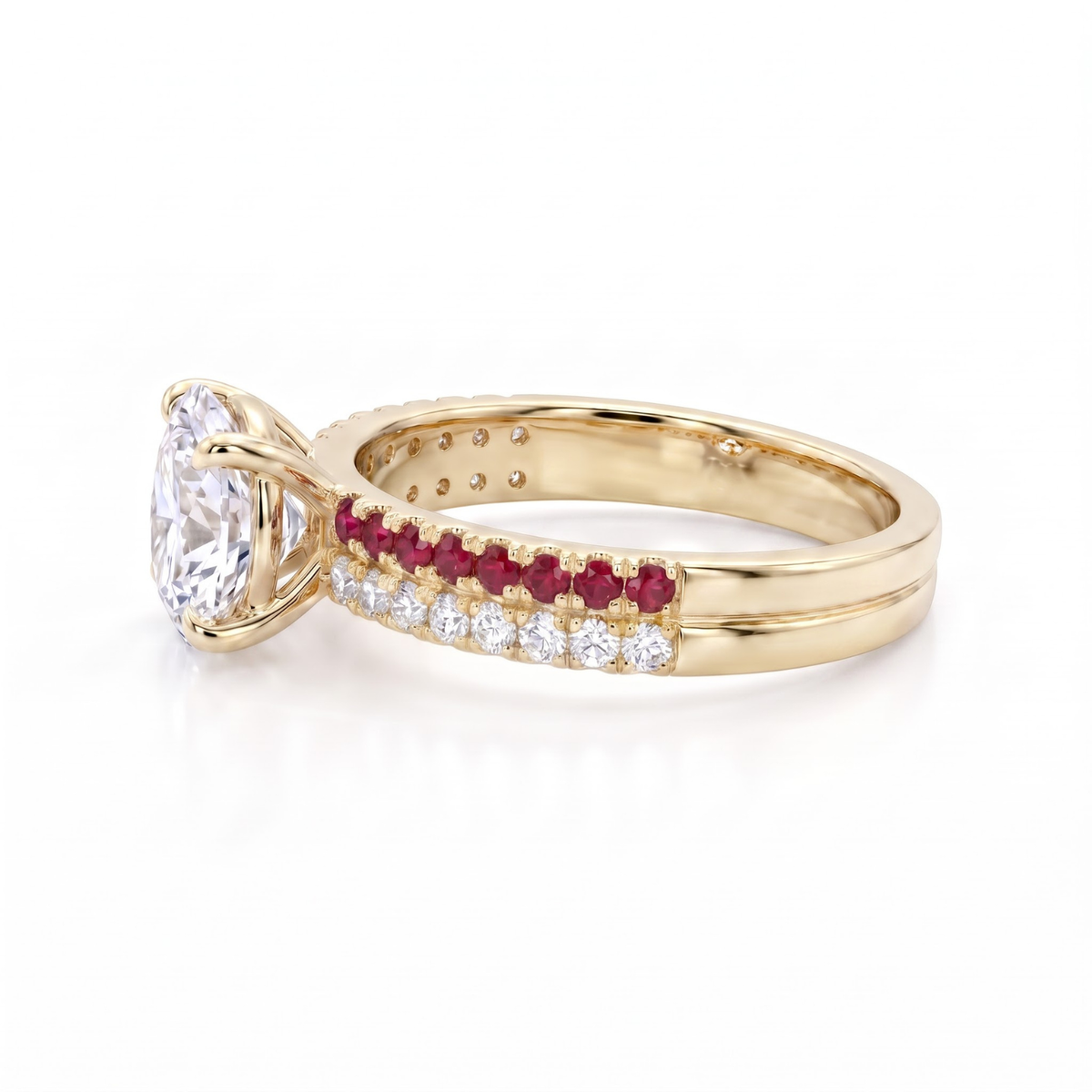 1.46 CTTW Oval Lab Grown Diamond Double Row Pave Band 14k Yellow Gold Engagement Ring