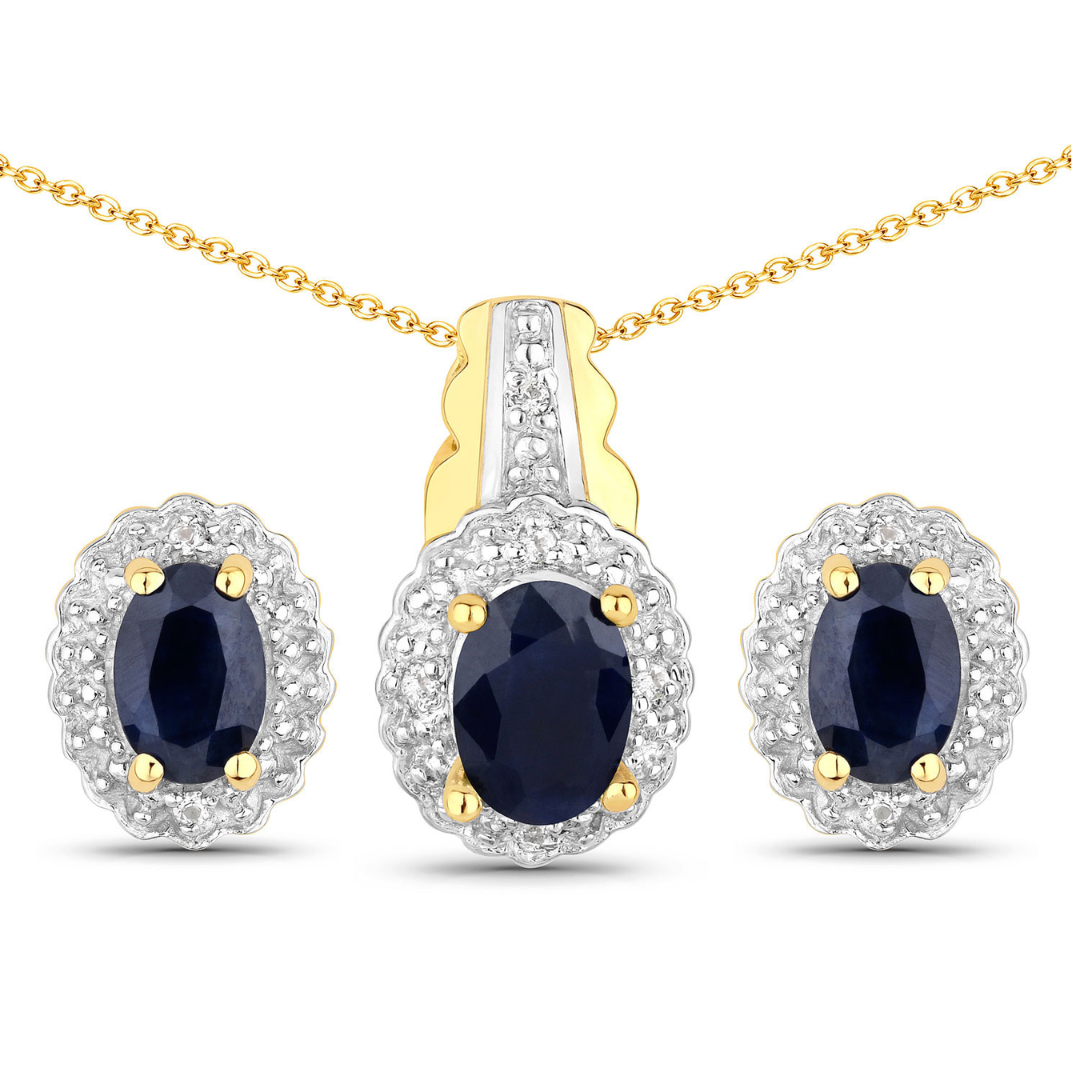 Sterling Silver Black Blue Sapphire Jewelry Set