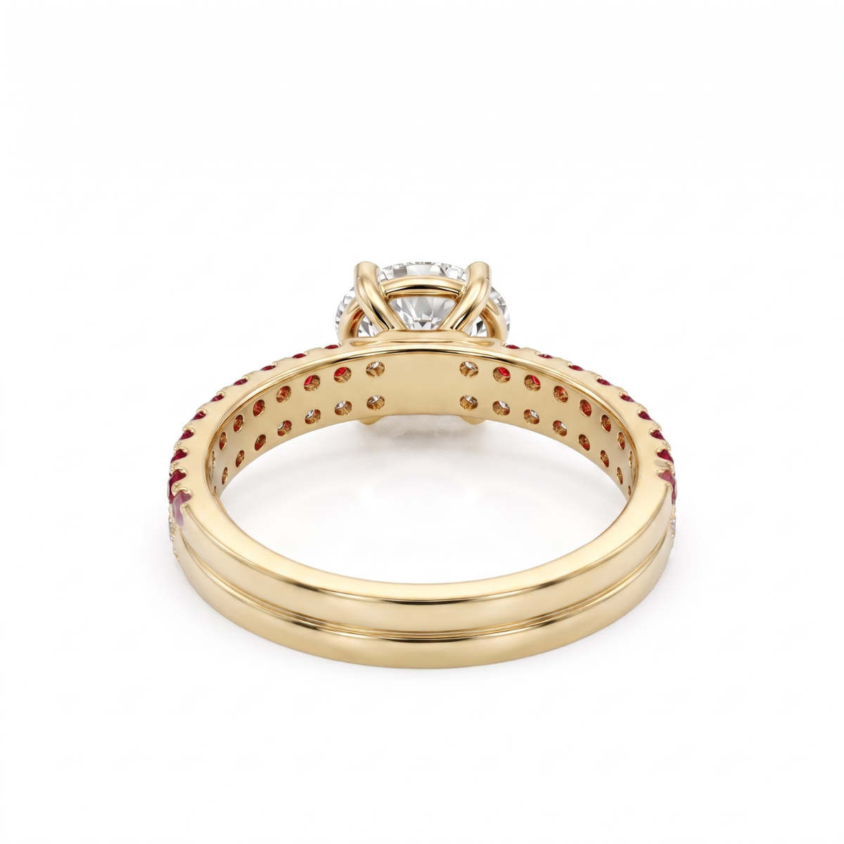 1.46 CTTW Oval Lab Grown Diamond Double Row Pave Band 14k Yellow Gold Engagement Ring