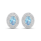 Genuine Aquamarine and Diamond Halo Stud Earrings