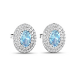 Genuine Aquamarine and Diamond Halo Stud Earrings