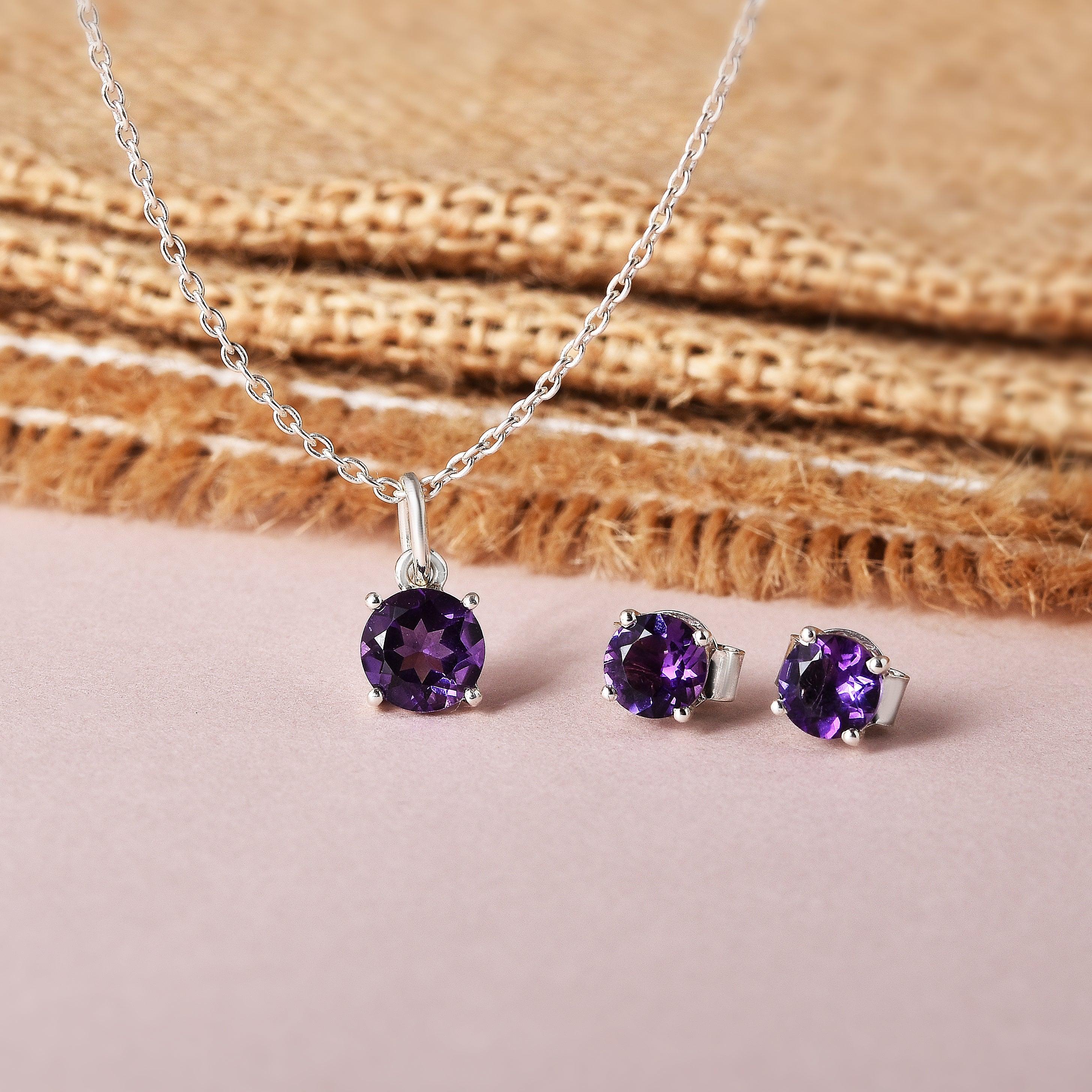 Purple Solitaire Amethyst Jewelry Set Fine Color Jewels Amethyst, Amethyst Jewelry, Amethyst Necklace, dla-dm-discount-all-143240, dla-dm-discount-all-154898, natural amethyst, New, purple amethyst