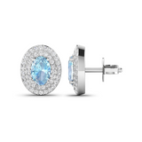 Genuine Aquamarine and Diamond Halo Stud Earrings