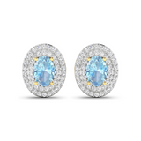 Genuine Aquamarine and Diamond Halo Stud Earrings