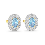 Genuine Aquamarine and Diamond Halo Stud Earrings