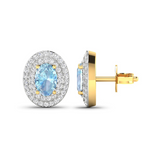 Genuine Aquamarine and Diamond Halo Stud Earrings