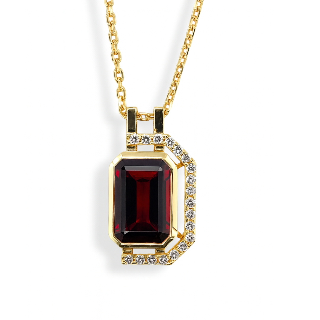 Natural Emerald Cut Red Garnet Pendant Necklace