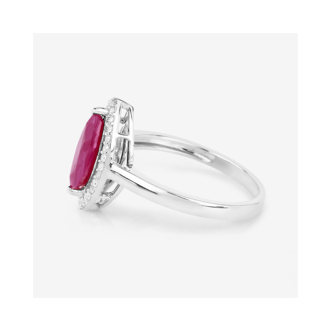 Genuine 10K Ruby White Diamond Halo Ring