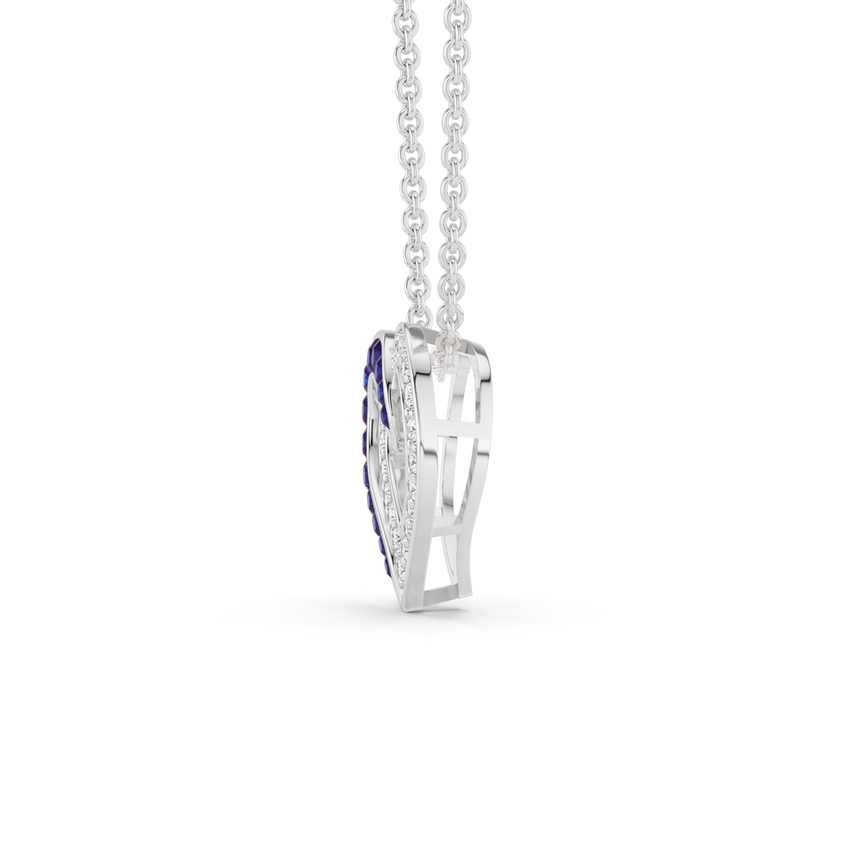 0.64 Cttw Round Sapphire and Lab Grown Diamond 14K Gold Pave Open Heart Pendant Necklace