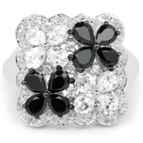 Black Spinel White Topaz Floral Ring