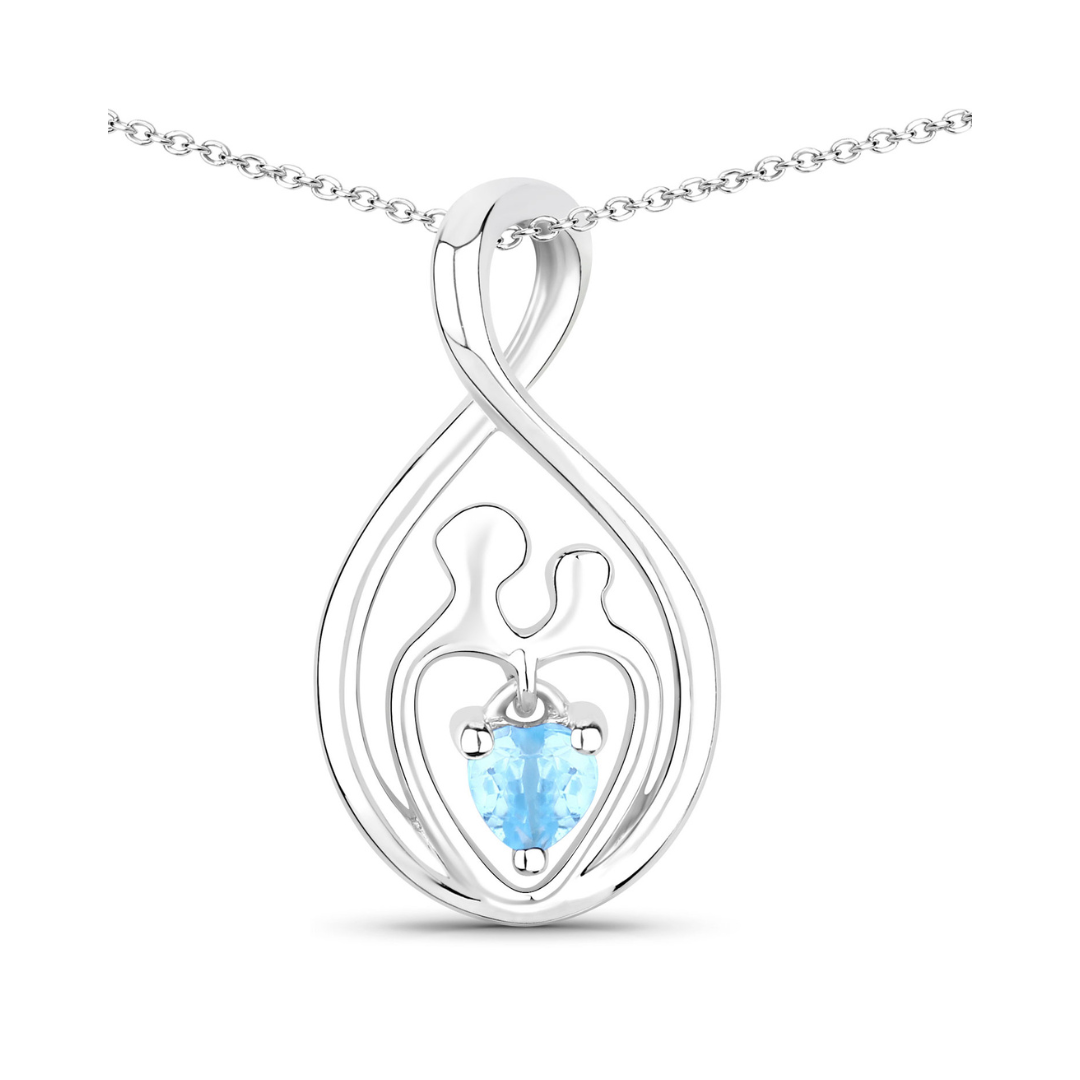 Genuine Swiss Blue Topaz Mom Infinity Pendant Necklace