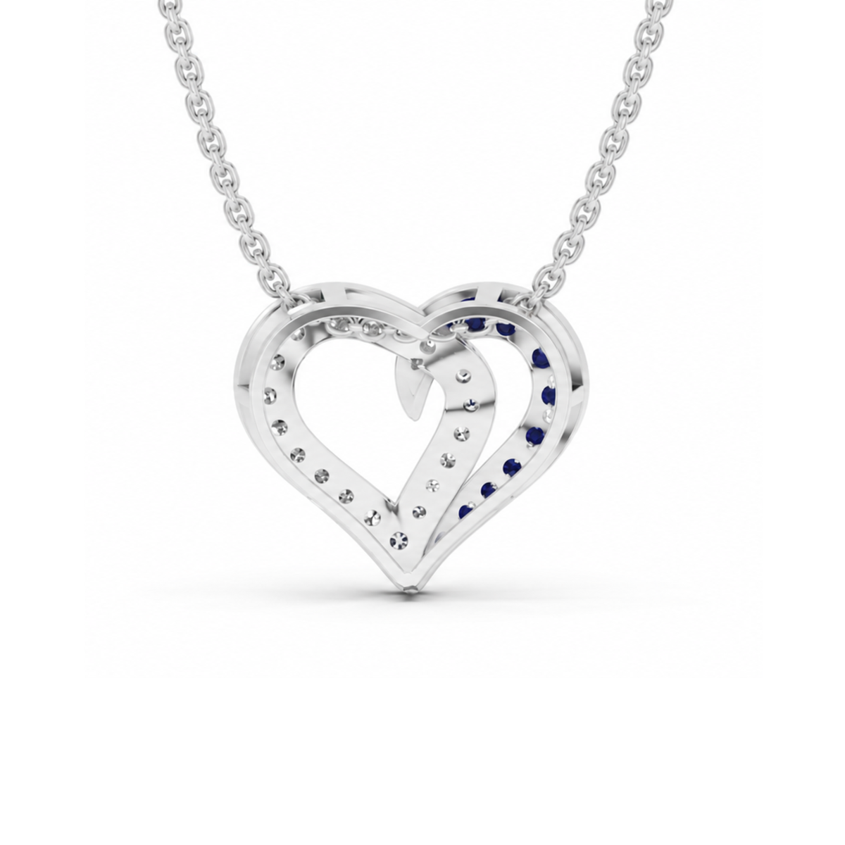 0.64 Cttw Round Sapphire and Lab Grown Diamond 14K Gold Pave Open Heart Pendant Necklace
