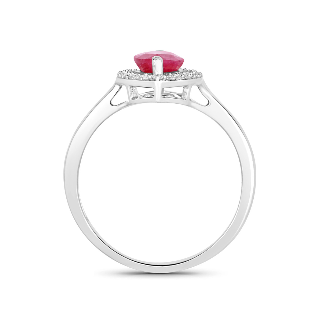 Genuine 10K Ruby White Diamond Halo Ring