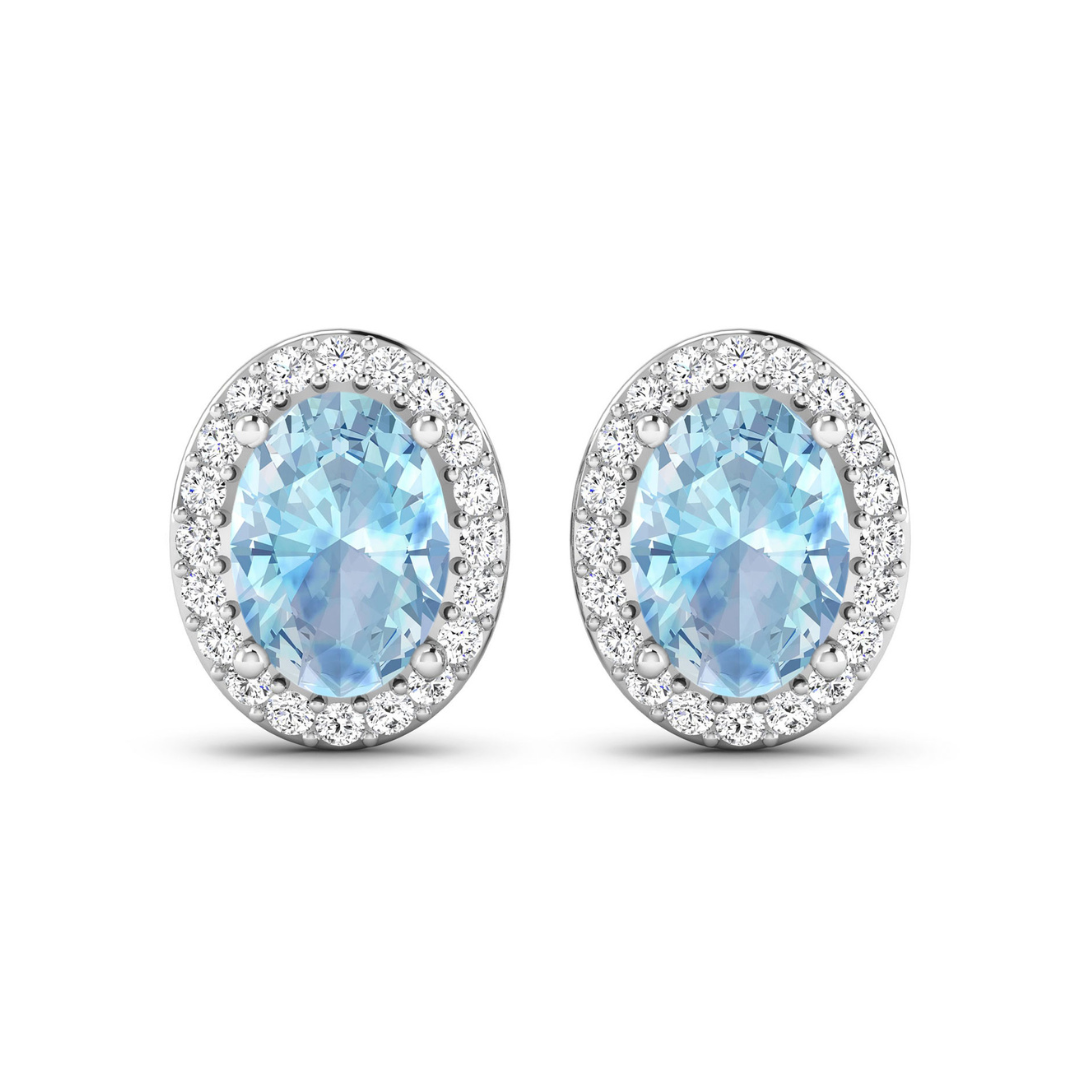 Genuine Diamond Aquamarine Studs Earrings