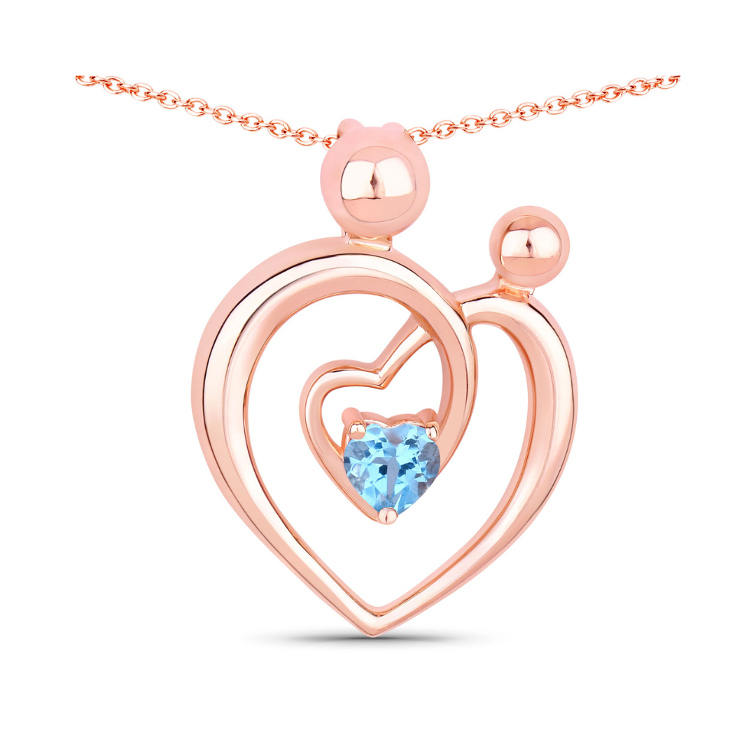 Genuine Swiss Blue Topaz Heart Mom Necklace