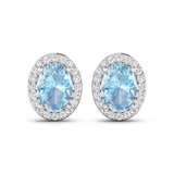 Genuine Diamond and Aquamarine Studs