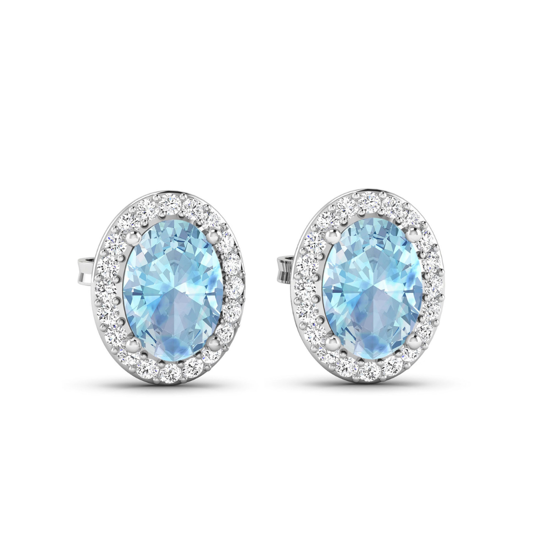 Genuine Diamond Aquamarine Studs Earrings