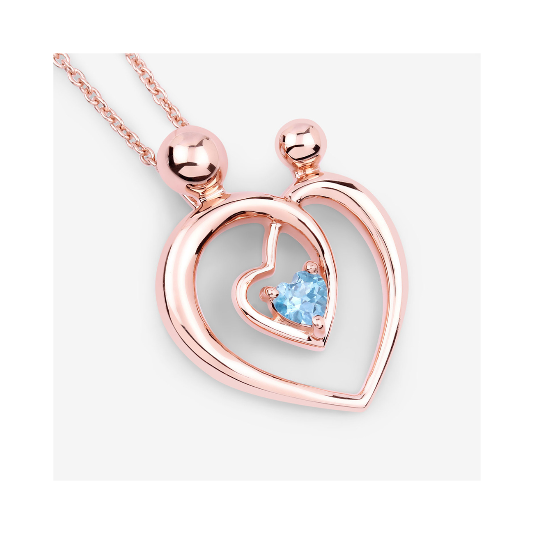 Genuine Swiss Blue Topaz Heart Mom Necklace