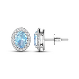 Genuine Diamond and Aquamarine Studs