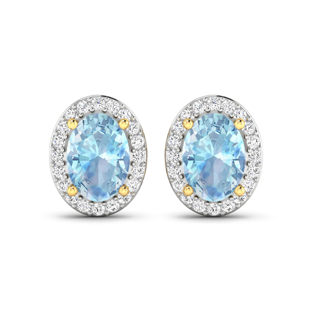 Genuine Diamond Aquamarine Studs Earrings