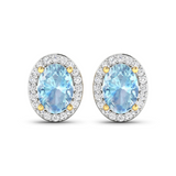 Genuine Diamond and Aquamarine Studs