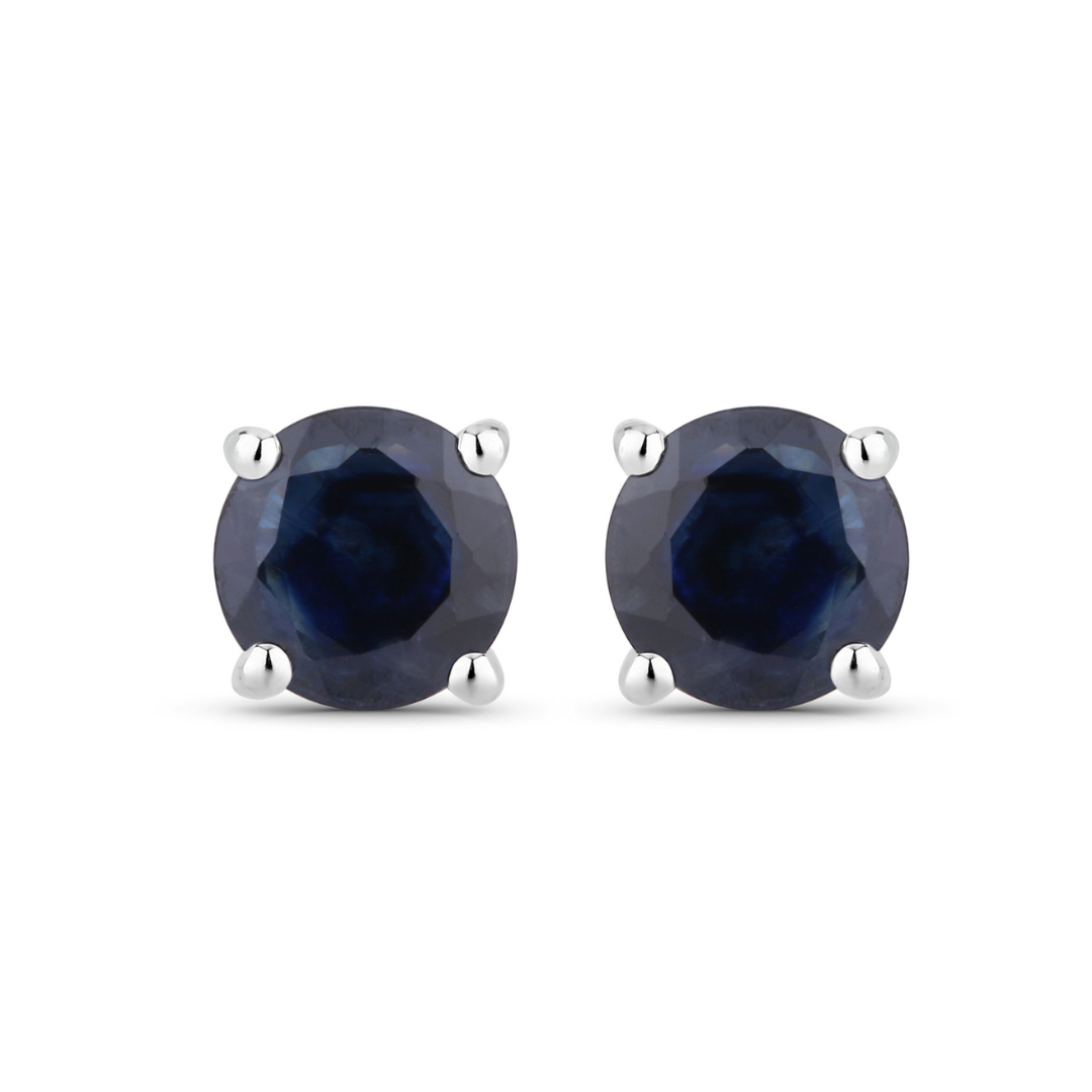 Genuine Blue Sapphire 10K Gold Round Earrings
