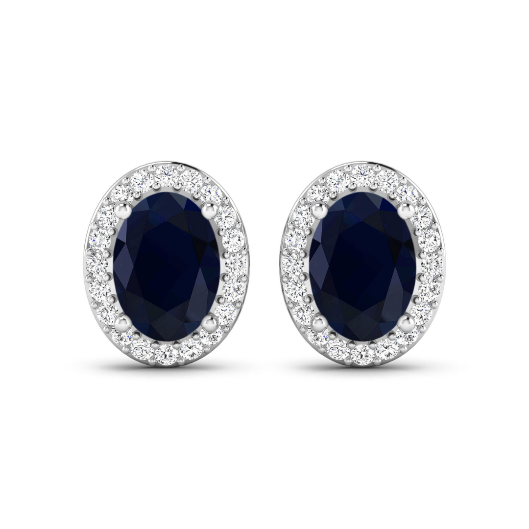 Genuine Diamond and Blue Sapphire Studs